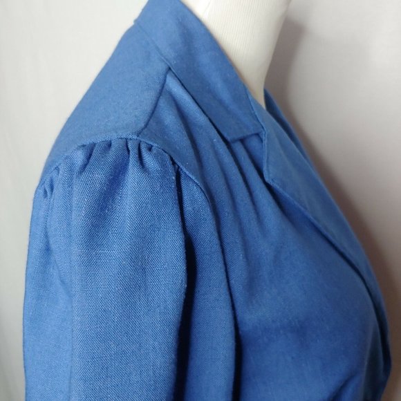 Vintage ILGWU Union Made Womens M Blazer Jacket Blue Cropped Ruffled Shoulders - Picture 4 of 11